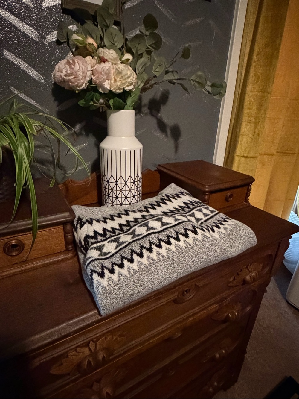 Old Navy Gray and Black Crewneck Sweater with Nordic Pattern